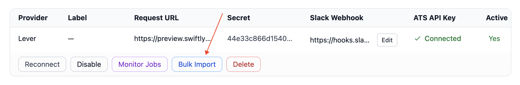 SwiftLynx integration with Bulk Import button highlighted