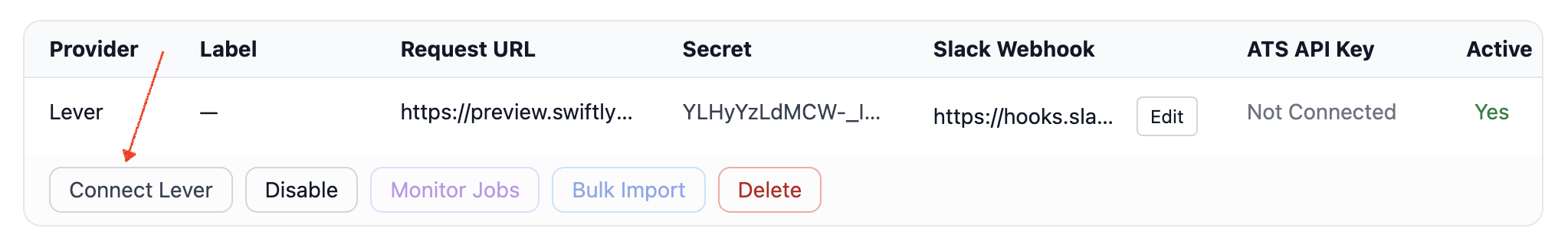 SwiftLynx integration created with Connect Lever button